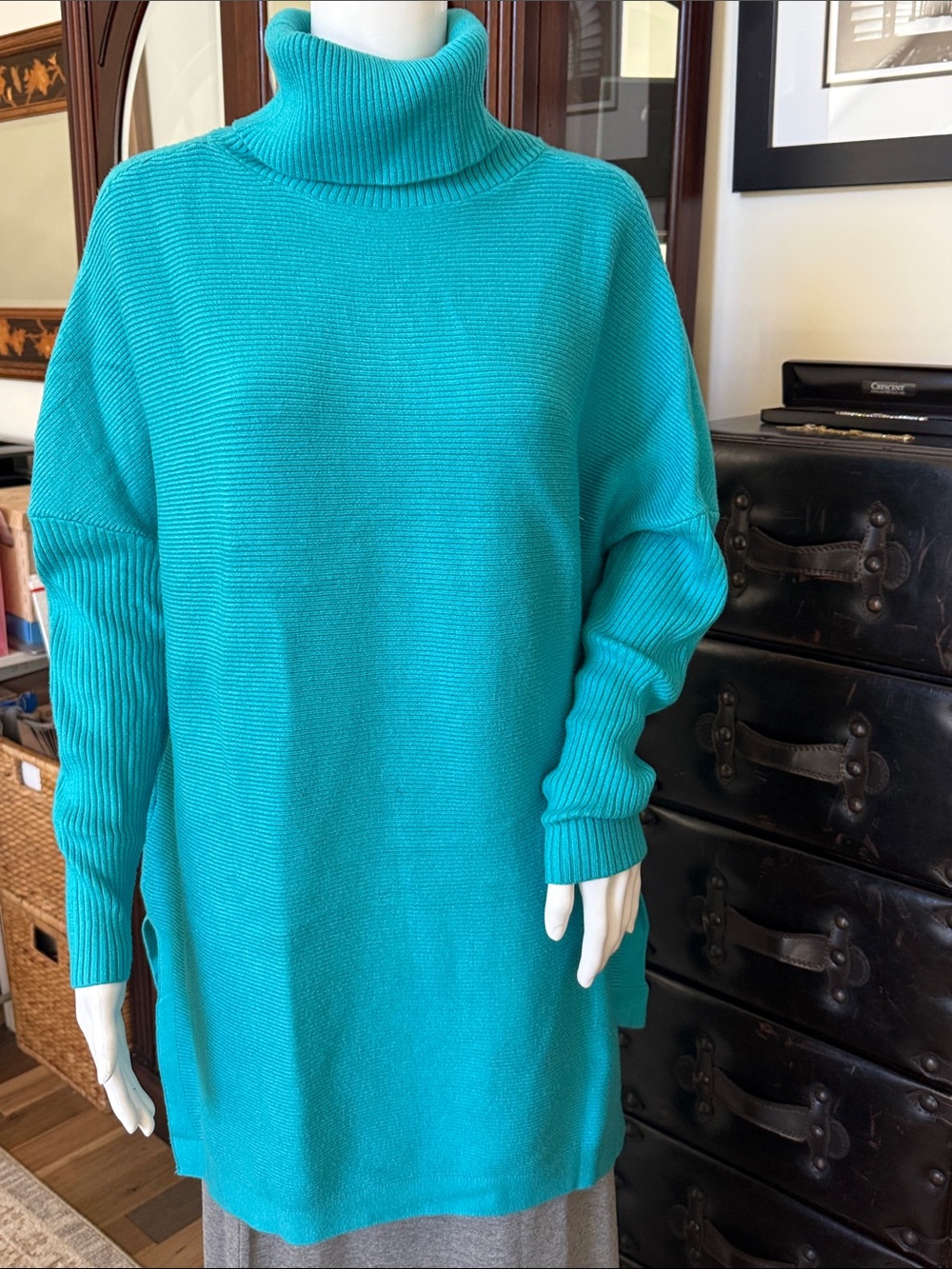 Relaxed Teal Turtleneck Sweater Tunic